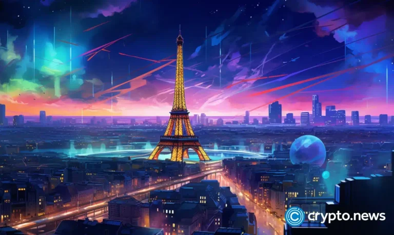 crypto news Paris blockchain modern city background neon colors cyberpunk style03