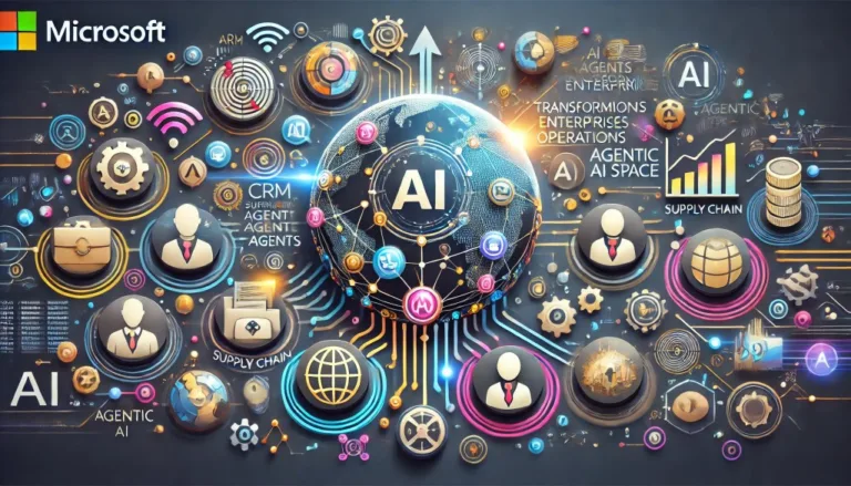 DALL·E 2024 11 24 07.58.19 An engaging illustration representing the concept of AI agents transforming enterprise operations. The image features stylized icons representing diff