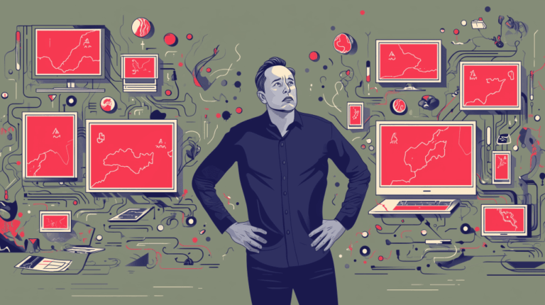 cfr0z3n graphic novel style splash page of elon musk looking wi da1722d3 823f 403b bd7a ddb264b6a38a